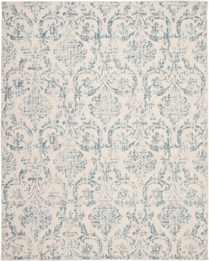 Cream Damask Power Loom Non Skid Area Rug Photo 9