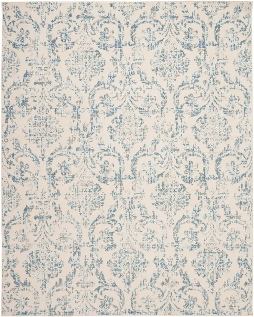 Cream Damask Power Loom Non Skid Area Rug Photo 1