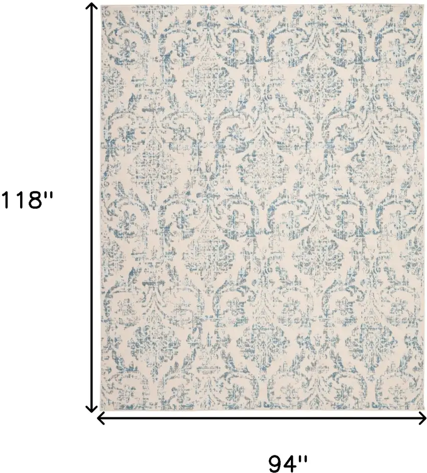 Cream Damask Power Loom Non Skid Area Rug Photo 7