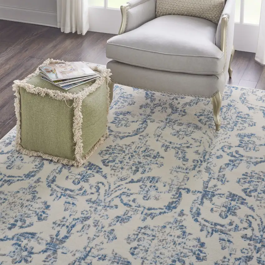 Cream Damask Power Loom Non Skid Area Rug Photo 4