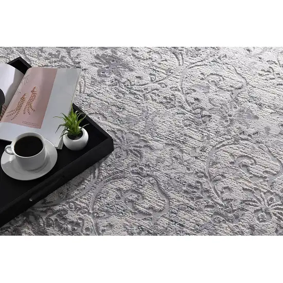 2' X 8' Cream Damask Power Loom Stain Resistant Area Rug Photo 6