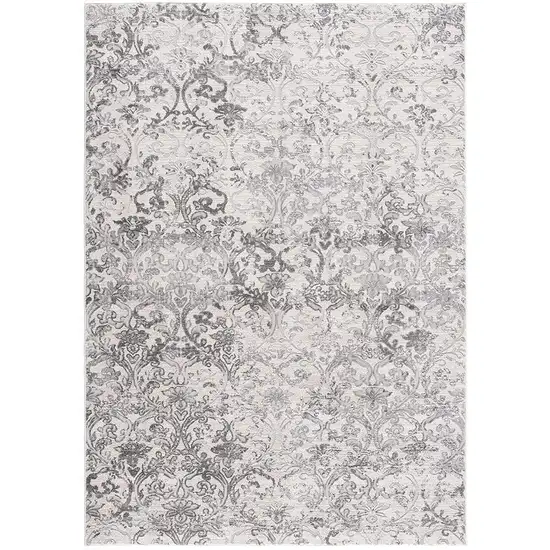 2' X 8' Cream Damask Power Loom Stain Resistant Area Rug Photo 2