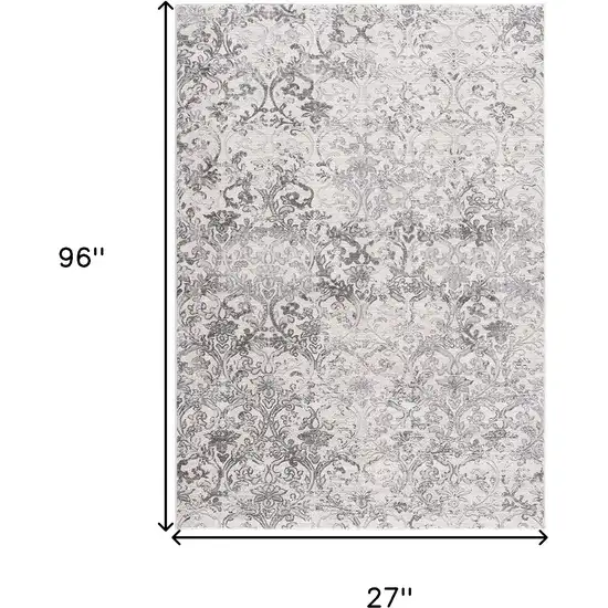 2' X 8' Cream Damask Power Loom Stain Resistant Area Rug Photo 8