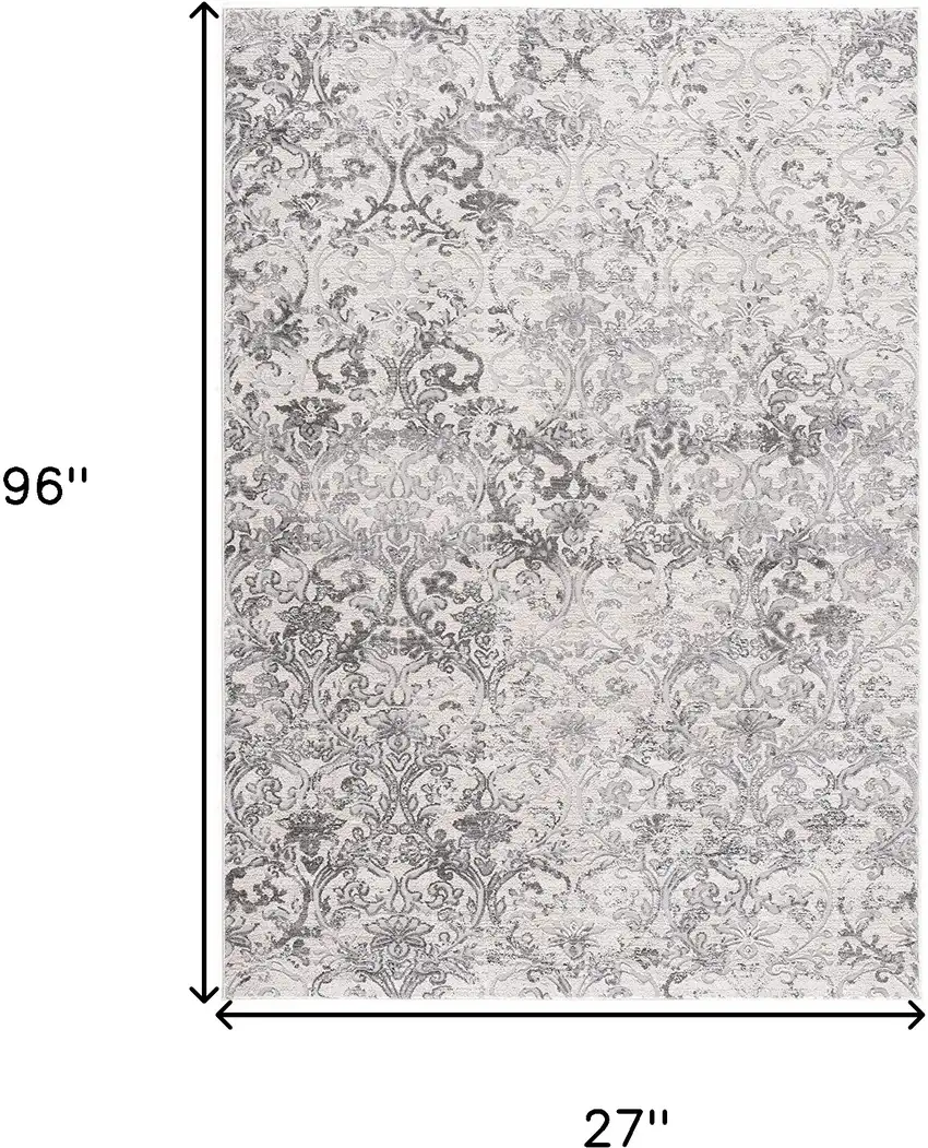 2' X 8' Cream Damask Power Loom Stain Resistant Area Rug Photo 8