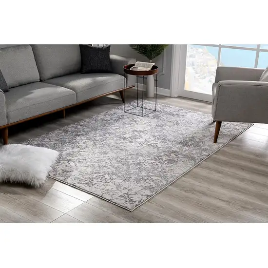 2' X 8' Cream Damask Power Loom Stain Resistant Area Rug Photo 1