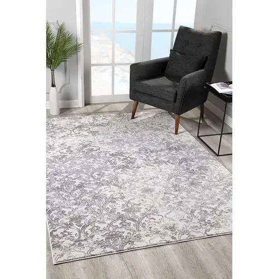 2' X 8' Cream Damask Power Loom Stain Resistant Area Rug Photo 3