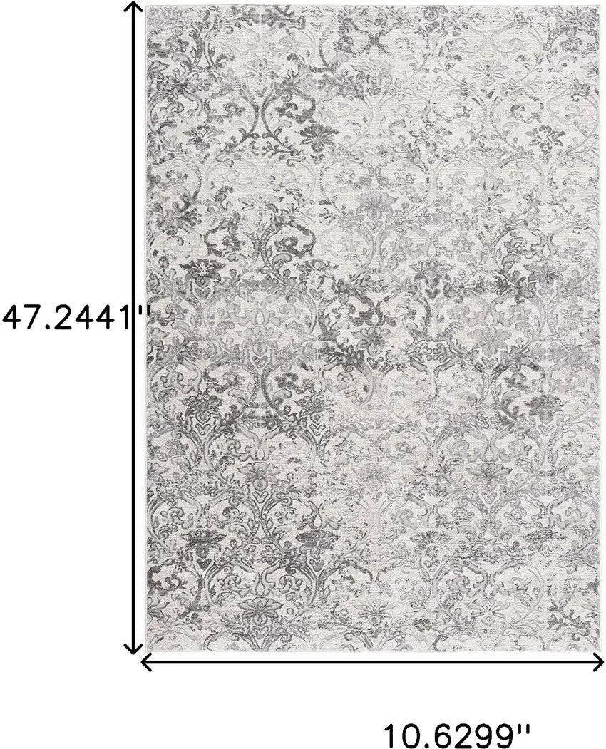 Cream Damask Power Loom Stain Resistant Area Rug Photo 8