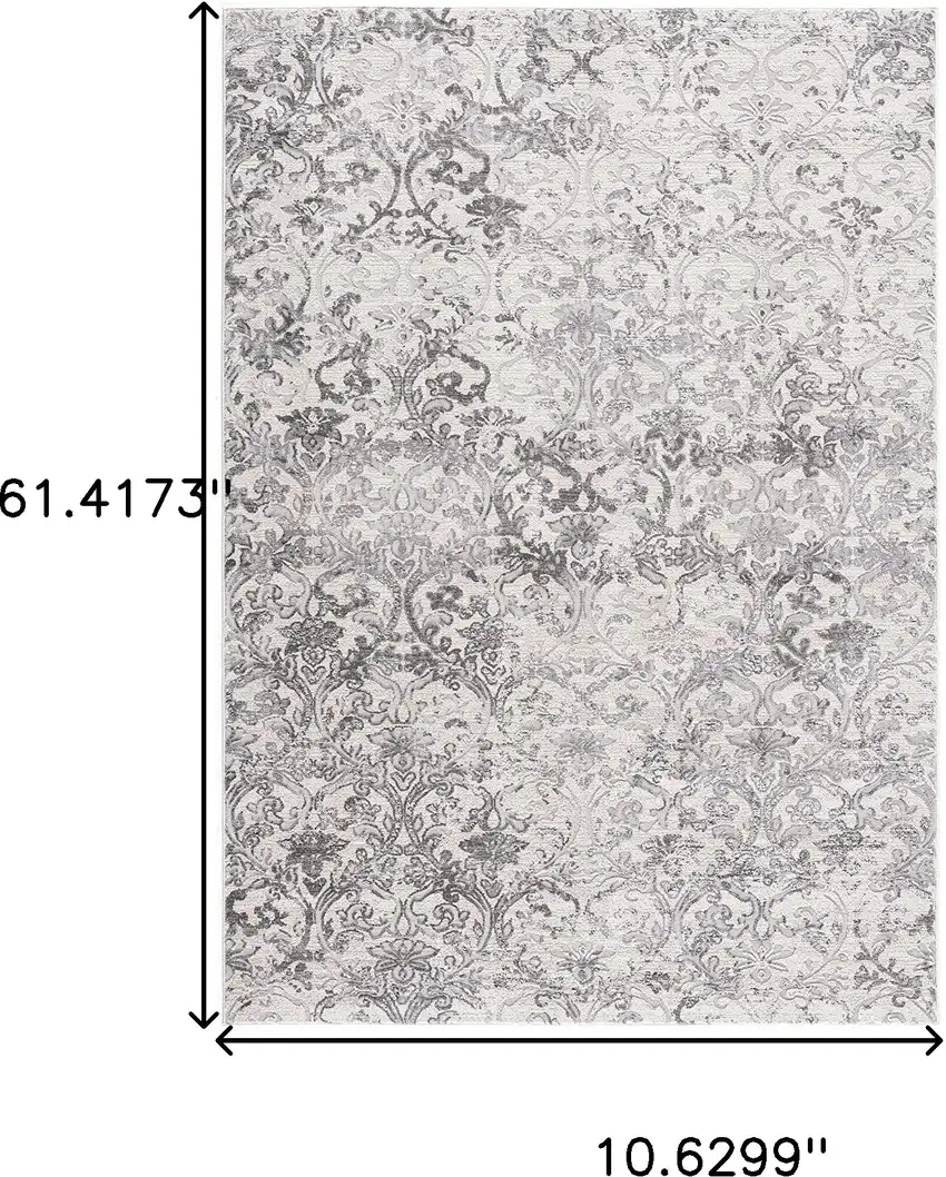 Cream Damask Power Loom Stain Resistant Area Rug Photo 8