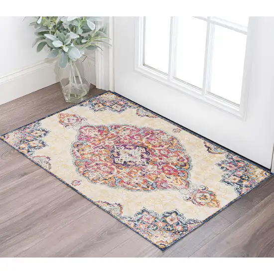 Blue and Beige Medallion Area Rug Photo 2