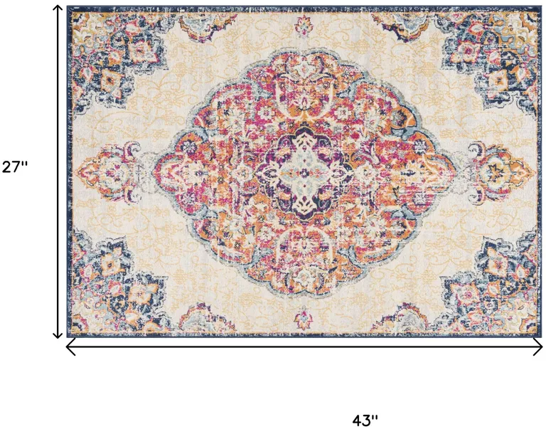 Cream Decorative Medallion Area Rug Photo 5