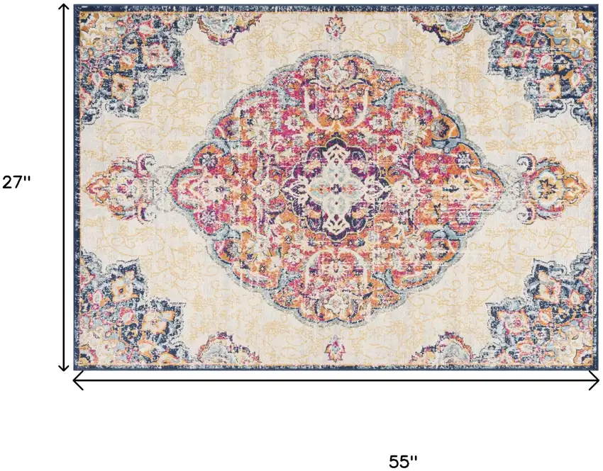 Blue and Beige Medallion Area Rug Photo 9