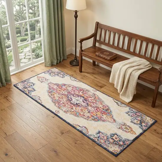 Blue and Beige Medallion Area Rug Photo 1