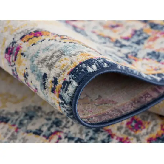 6' Blue And Beige Medallion Runner Rug Photo 3