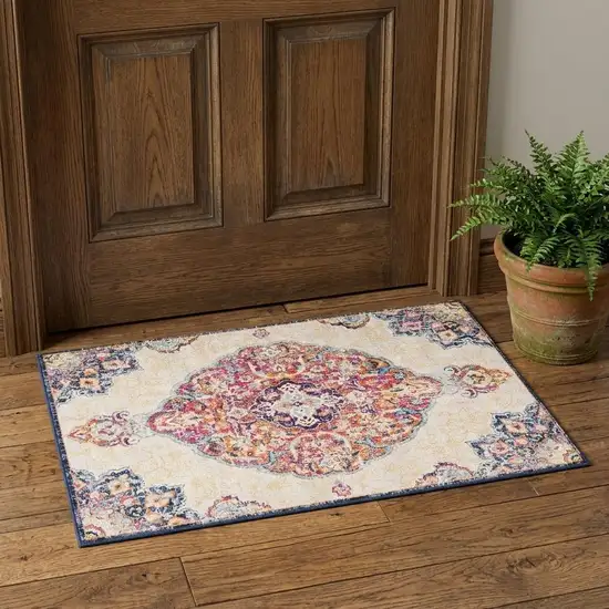 Blue and Beige Medallion Area Rug Photo 1
