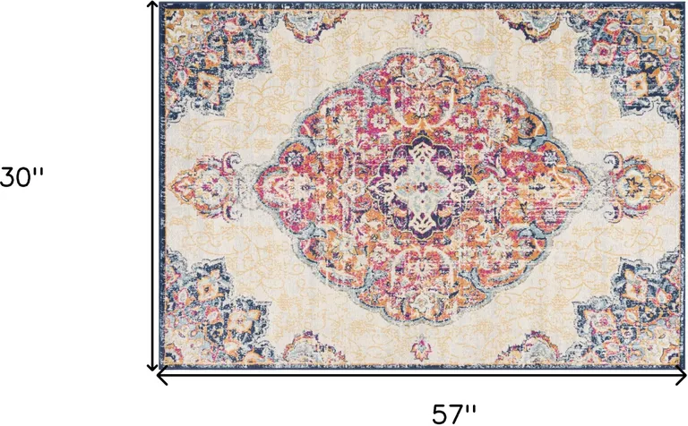 Cream Decorative Medallion Area Rug Photo 2