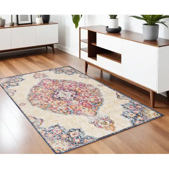 Cream Oriental Dhurrie Area Rug Photo 1