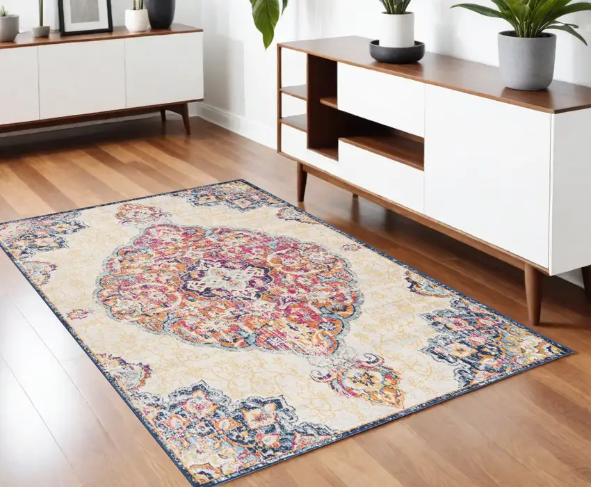 Cream Oriental Dhurrie Area Rug Photo 1