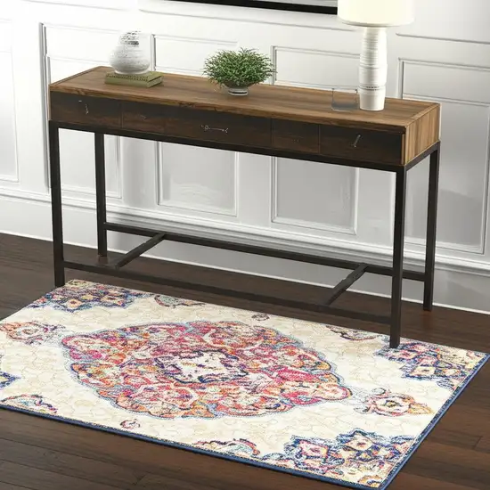 Blue and Beige Medallion Area Rug Photo 2