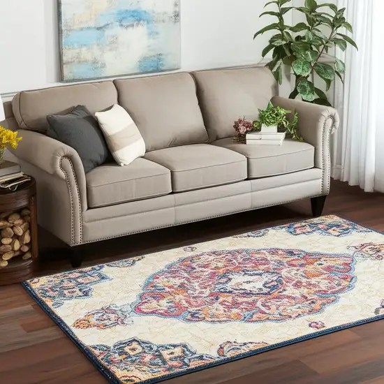 Blue and Beige Medallion Area Rug Photo 1