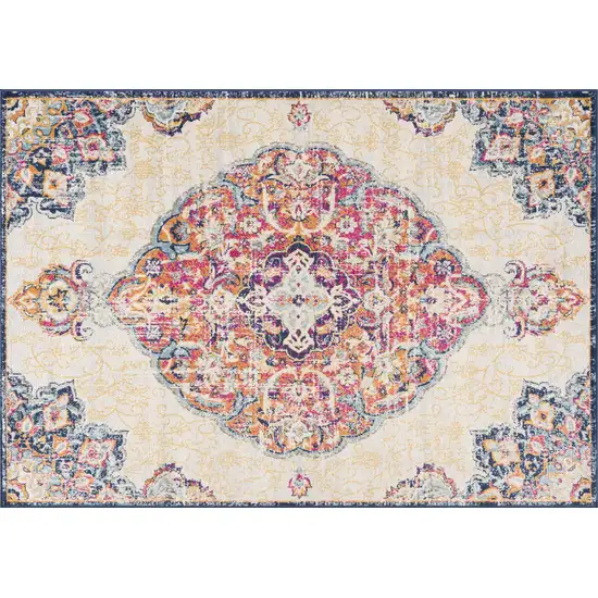 Blue and Beige Medallion Area Rug Photo 4