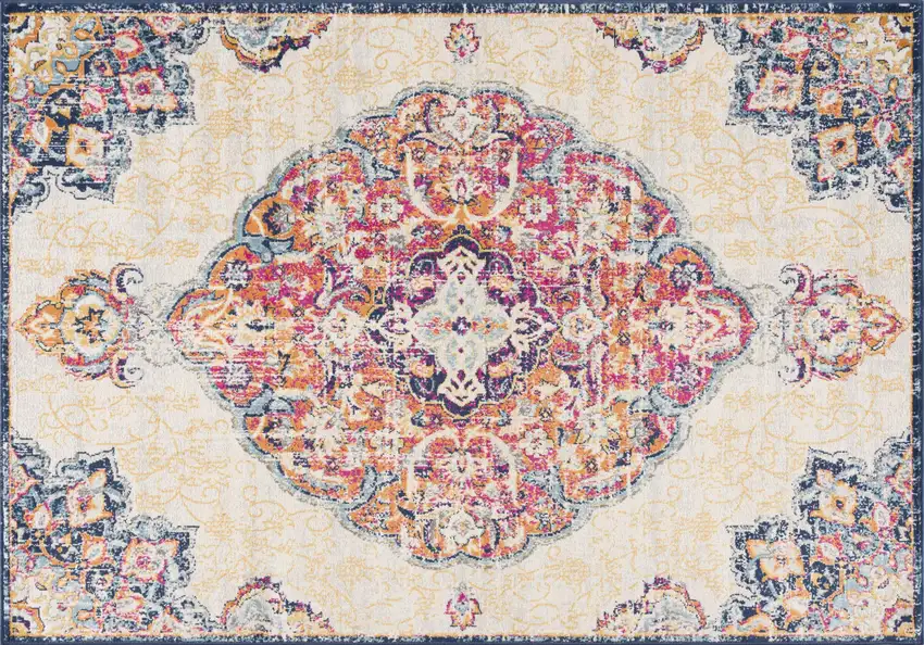 Blue and Beige Medallion Area Rug Photo 4