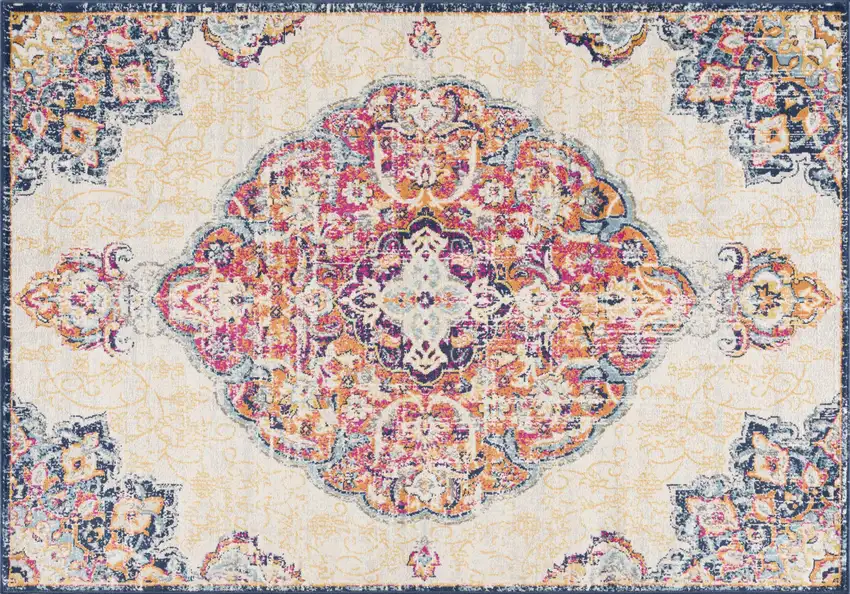 Cream Decorative Medallion Area Rug Photo 9