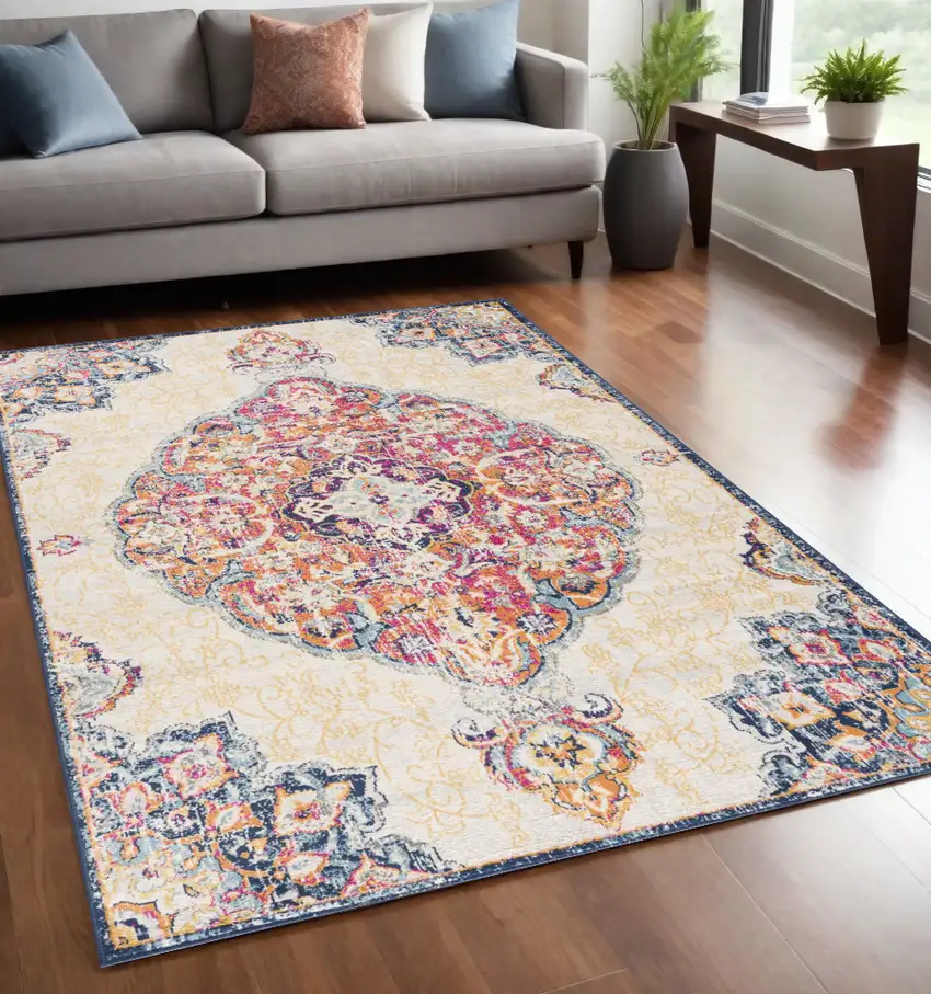 Cream Oriental Dhurrie Area Rug Photo 1