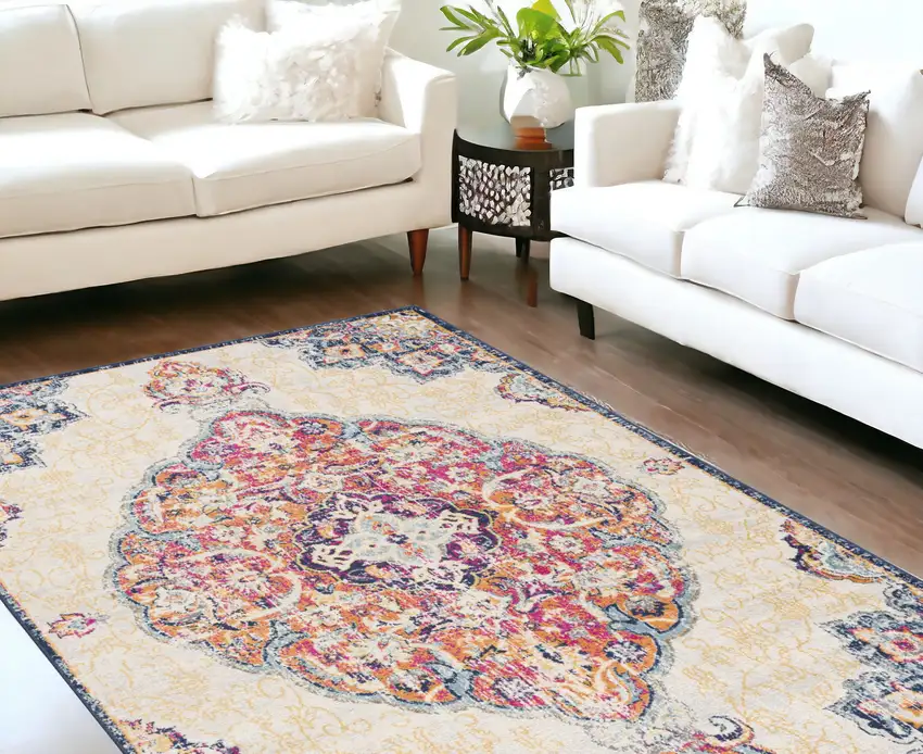 Blue and Beige Medallion Area Rug Photo 1