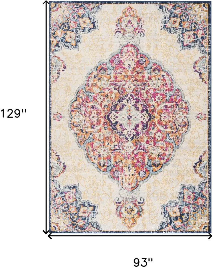 Cream Decorative Medallion Area Rug Photo 3