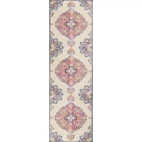 Cream Decorative Medallion Runner Rug Photo 2