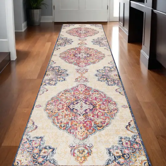 10' Cream Oriental Dhurrie Runner Rug Photo 1