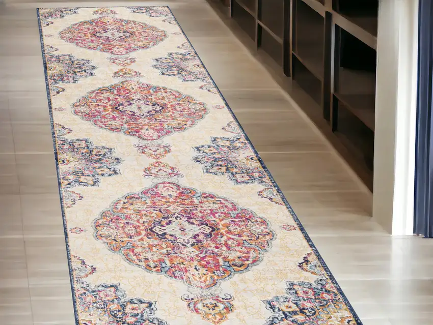 Cream Oriental Dhurrie Runner Rug Photo 1