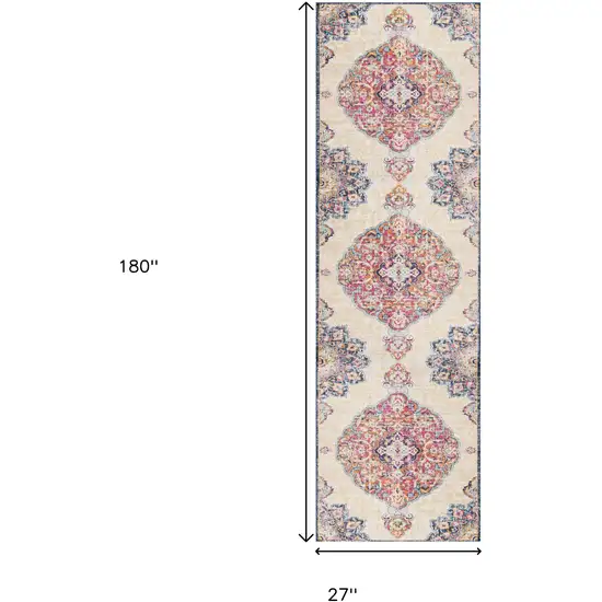 15' Blue And Beige Medallion Runner Rug Photo 8