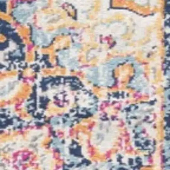 8' Blue And Beige Medallion Runner Rug Photo 4