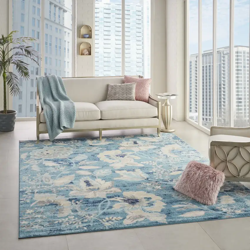 Cream Floral Distressed Area Rug Photo 6
