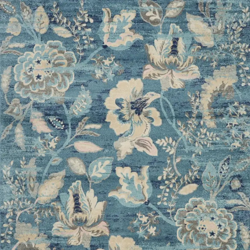 Cream Floral Distressed Area Rug Photo 9