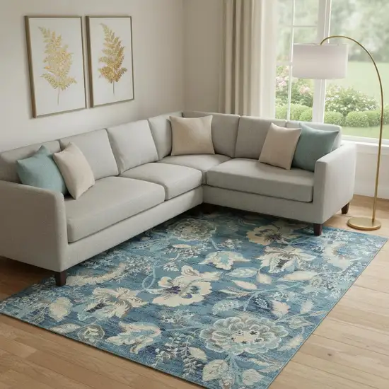 Cream Floral Distressed Area Rug Photo 1