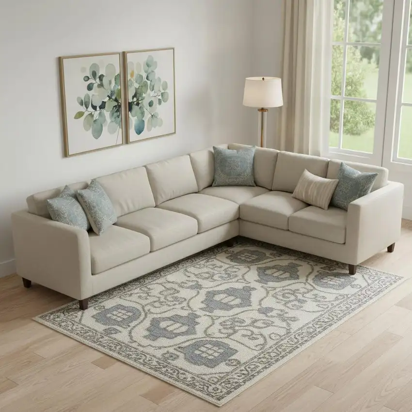 Cream Floral Distressed Area Rug Photo 1