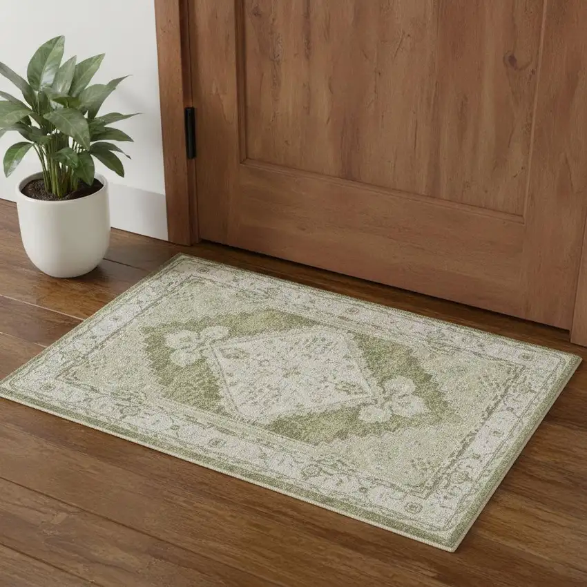 Cream Floral Distressed Area Rug Photo 1