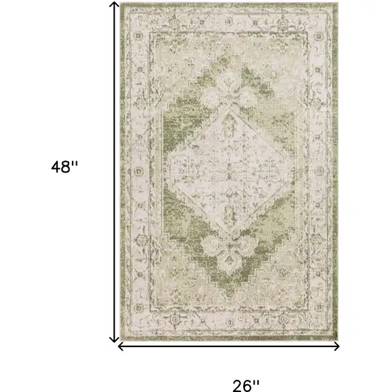 Cream Floral Distressed Area Rug Photo 3