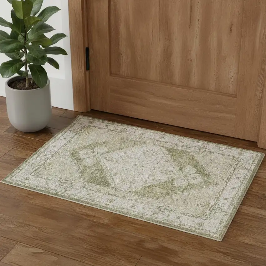 Cream Floral Distressed Area Rug Photo 1