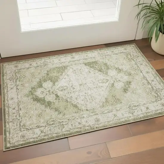 Cream Floral Distressed Area Rug Photo 1