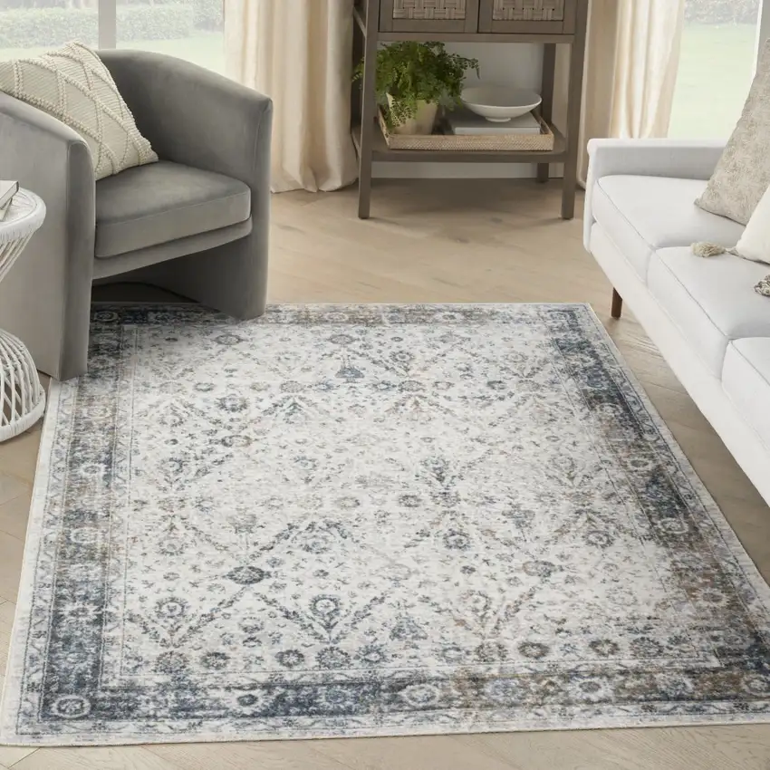 Cream Floral Distressed Area Rug Photo 5
