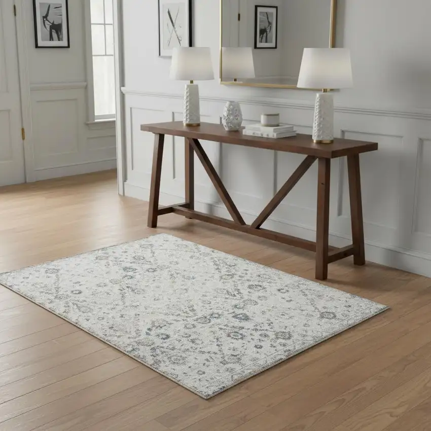 Cream Floral Distressed Area Rug Photo 1