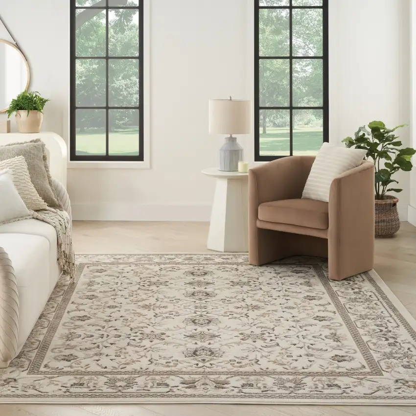 Cream Floral Distressed Area Rug Photo 5