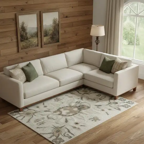 Cream Floral Distressed Area Rug Photo 1