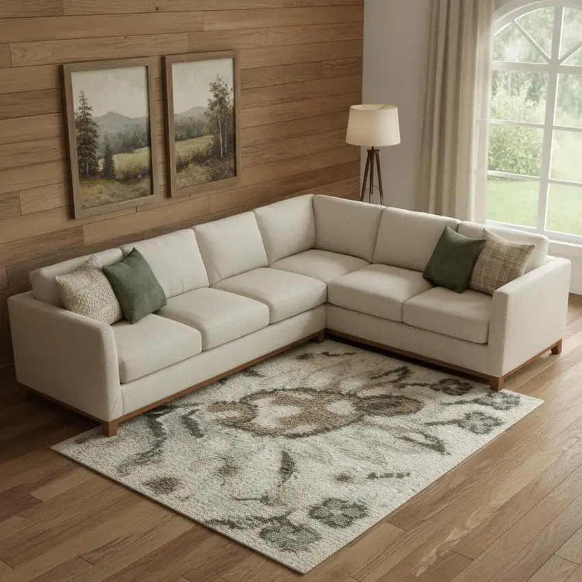 Cream Floral Distressed Area Rug Photo 1