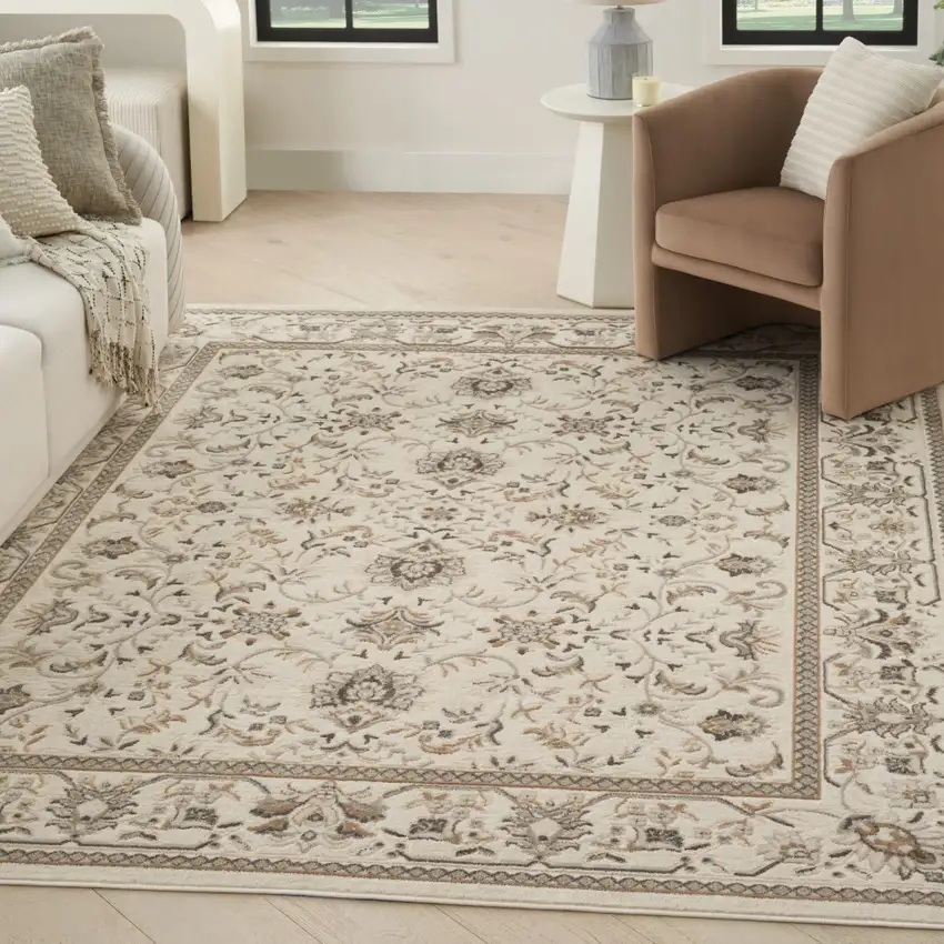 Cream Floral Distressed Area Rug Photo 9