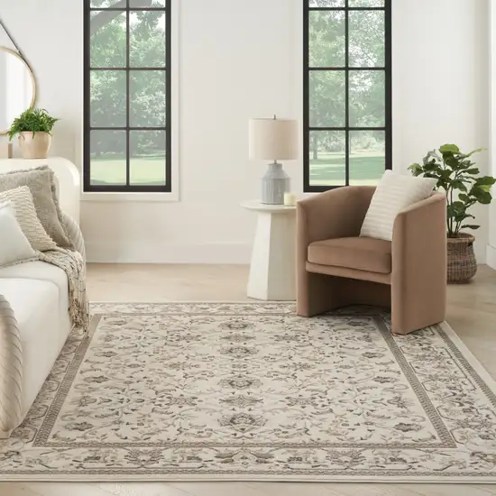 Cream Floral Distressed Area Rug Photo 6