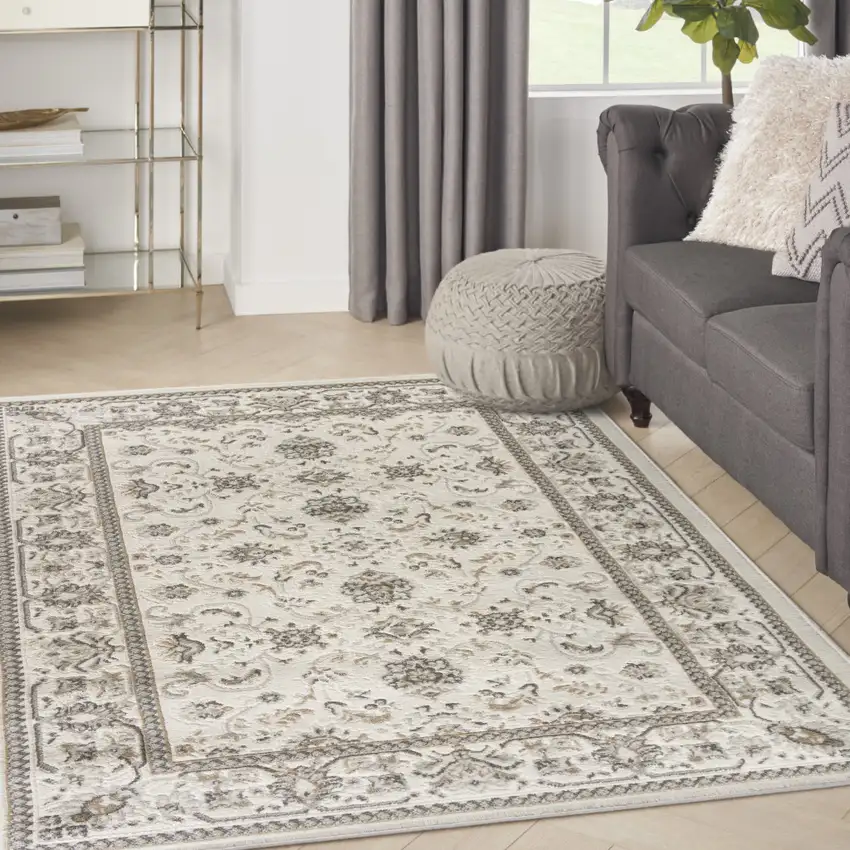 Cream Floral Distressed Area Rug Photo 9